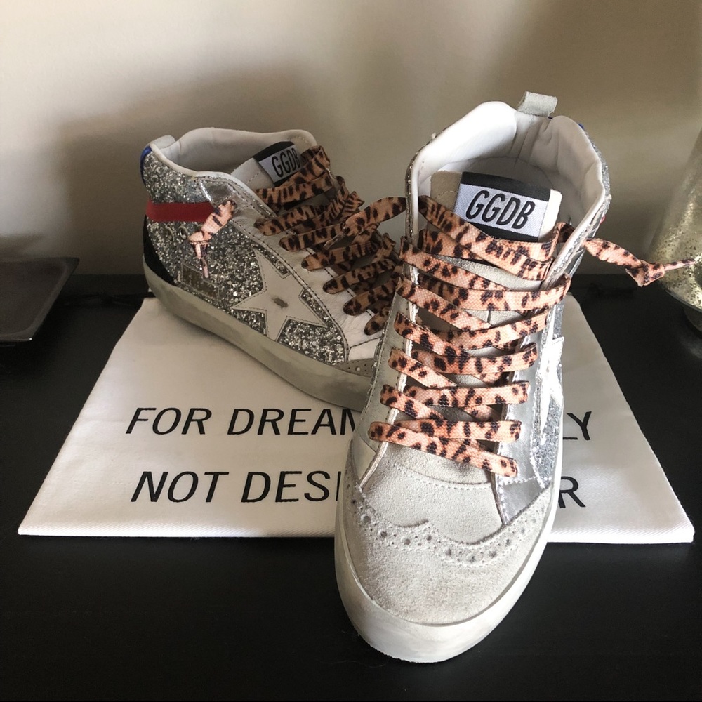 NEW Golden Goose Silver Glitter Mid Star